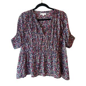 Coco Jaimeson floral Puff sleeve peplum Blouse sz S Boho Cottagecore